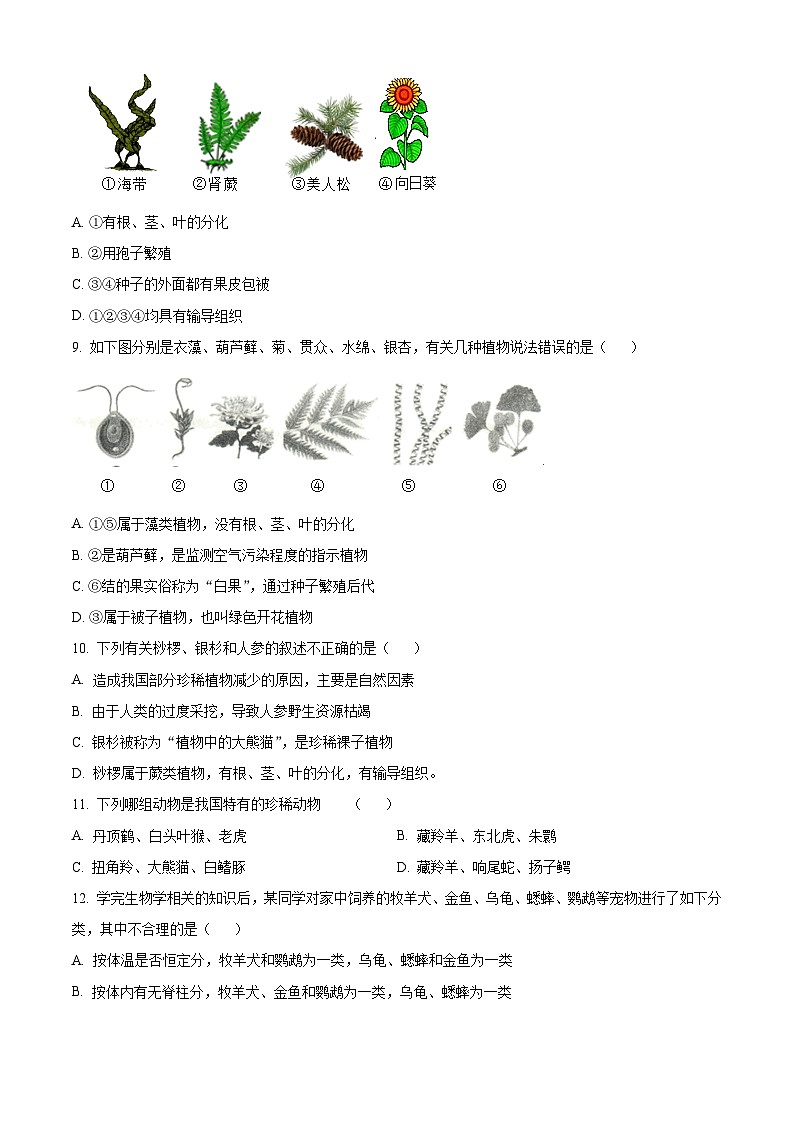 重庆市忠县2023-2024学年七年级上学期期末生物试题（原卷版+解析版）03