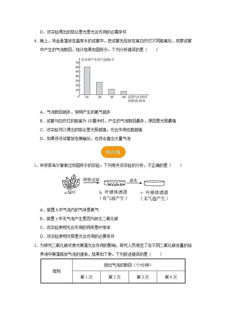 3.5.1 光合作用吸收二氧化碳释放氧气（第1课时）（分层作业）第3页