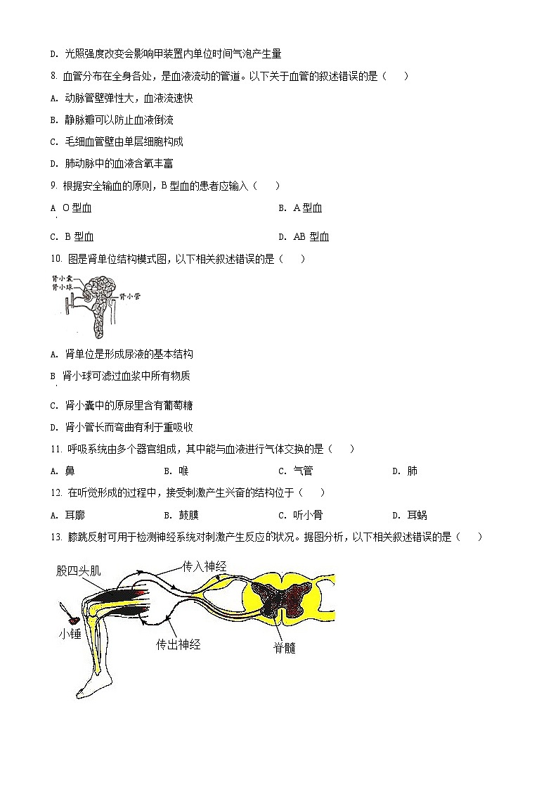 精品解析：北京市2021年中考生物试题（原卷版）第2页