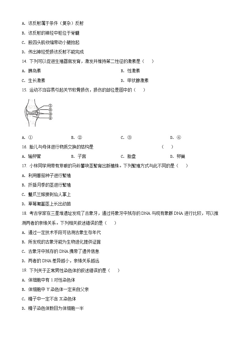 精品解析：北京市2021年中考生物试题（原卷版）第3页