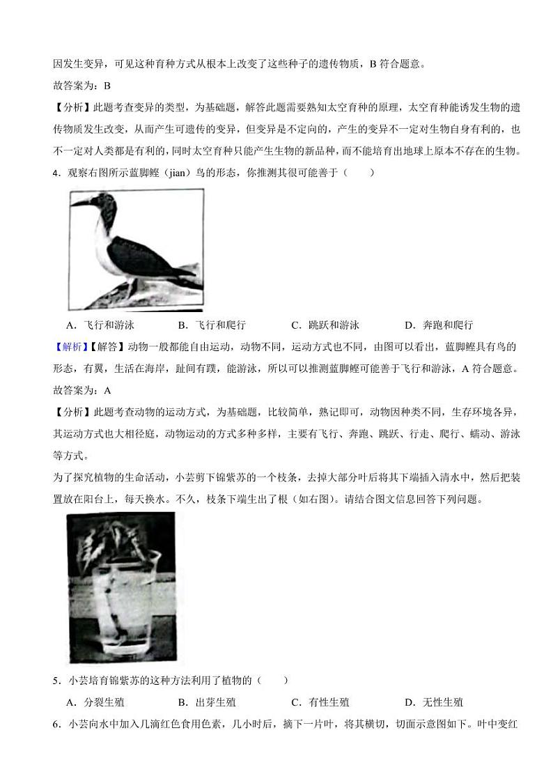 山西省各地市2023年中考生物试题【3套】（附真题解析）02