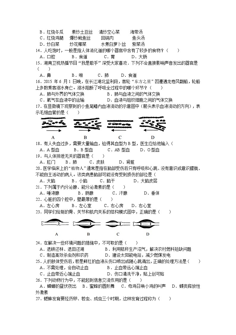 【全套精品专题】初中生物复习专题精讲湖南郴州中考生物模拟试题（word版，含解析）02