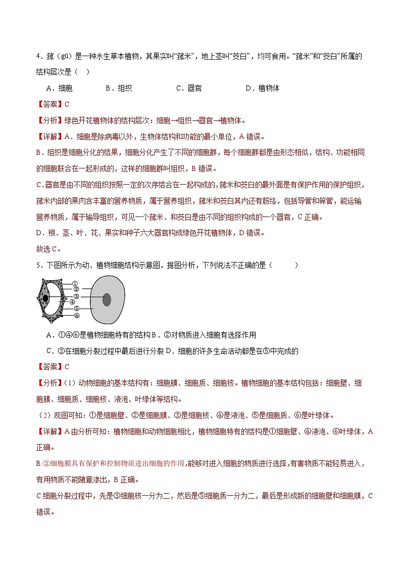 专题03 细胞怎样构成生物体（解析版）第3页