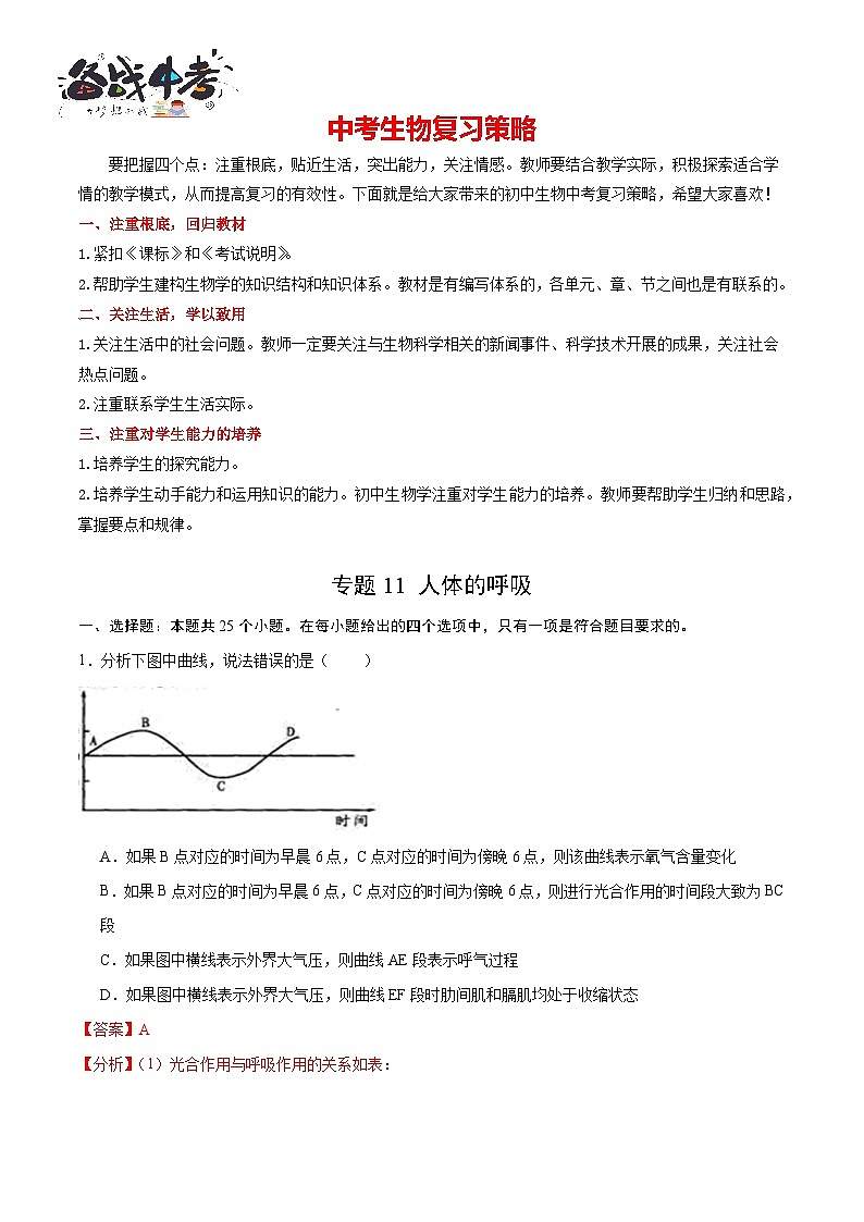 专题11 人体的呼吸（解析版）第1页