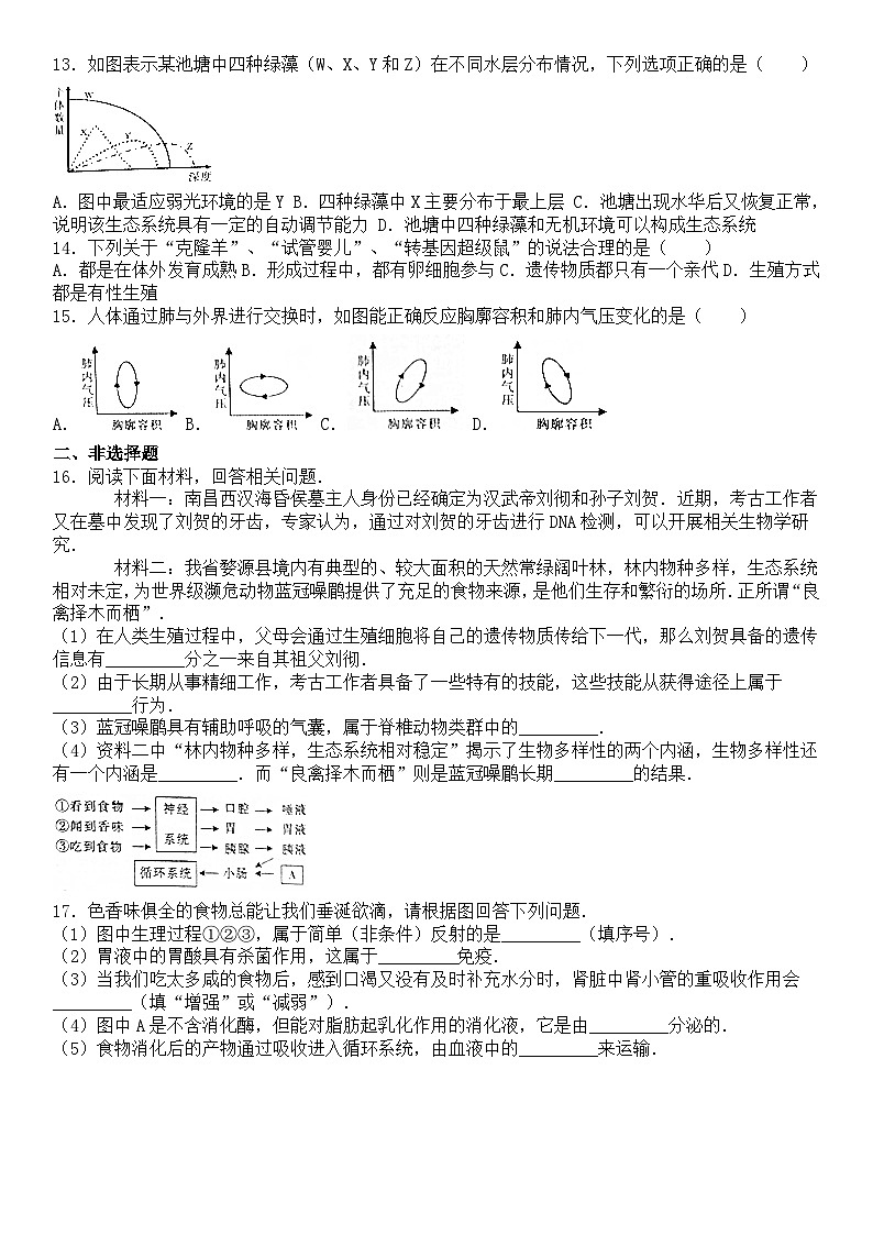 【全套精品专题】初中生物复习专题精讲 江西省中考生物模拟试题（word版，含答案）02