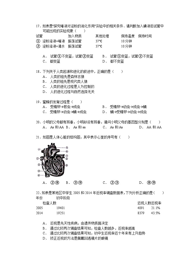 【全套精品专题】初中生物复习专题精讲 广东省珠海市中考生物模拟试题（word版，含答案）03