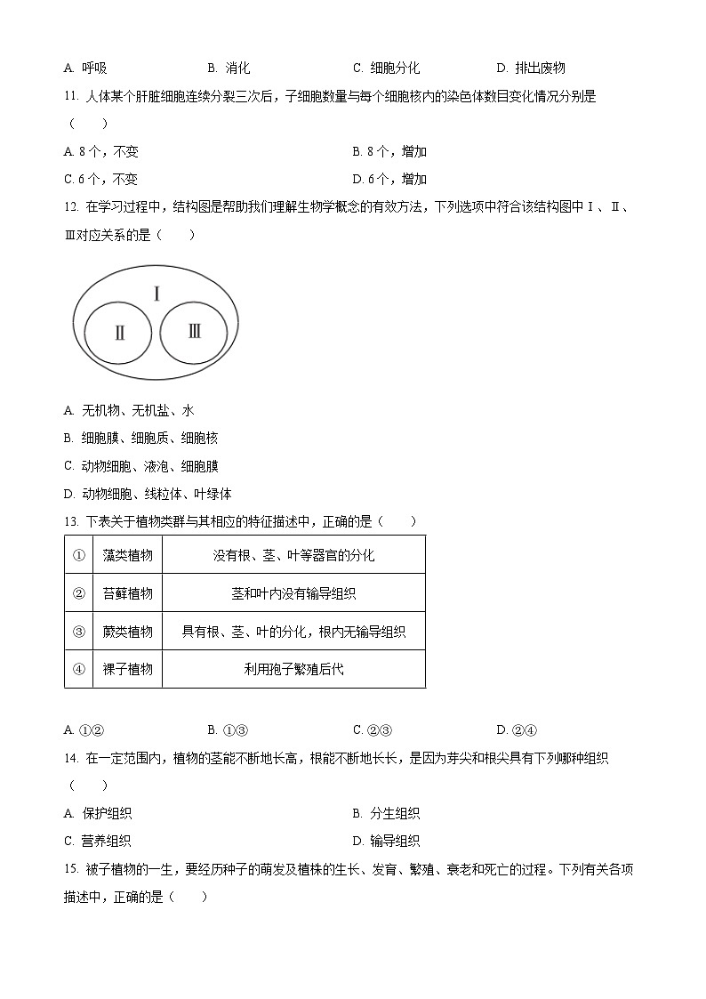 精品解析：湖南省邵阳市新邵县2023-2024学年七年级上学期期末生物试题（原卷版）第3页