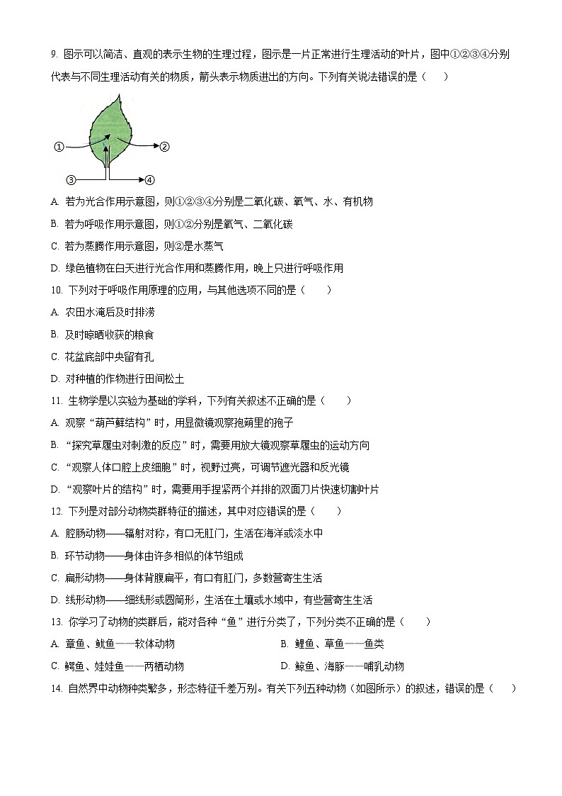 山东省菏泽市东明县2023-2024学年七年级上学期期末生物试题（原卷版+解析版）03