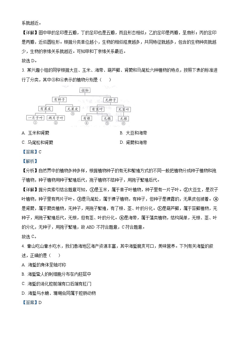精品解析：河北省唐山市古冶区2023-2024学年七年级上学期期末生物试题（解析版）第2页