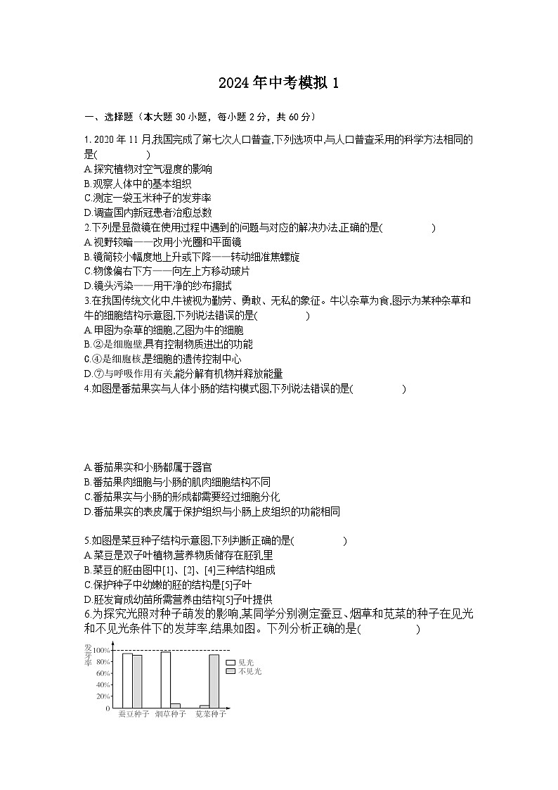 2024年广东省东莞市中考模拟生物试卷（含答案）第1页