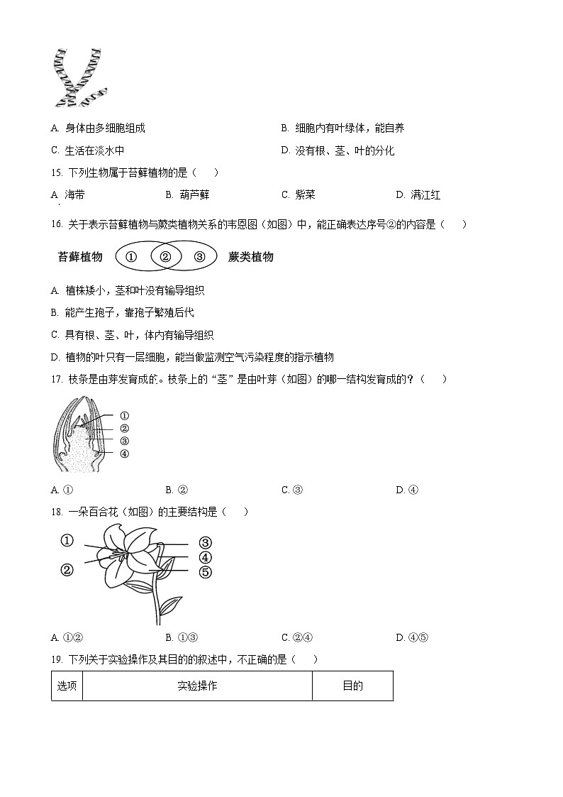 湖南省株洲市渌口区2023-2024学年七年级上学期期末生物试题（原卷版+解析版）03