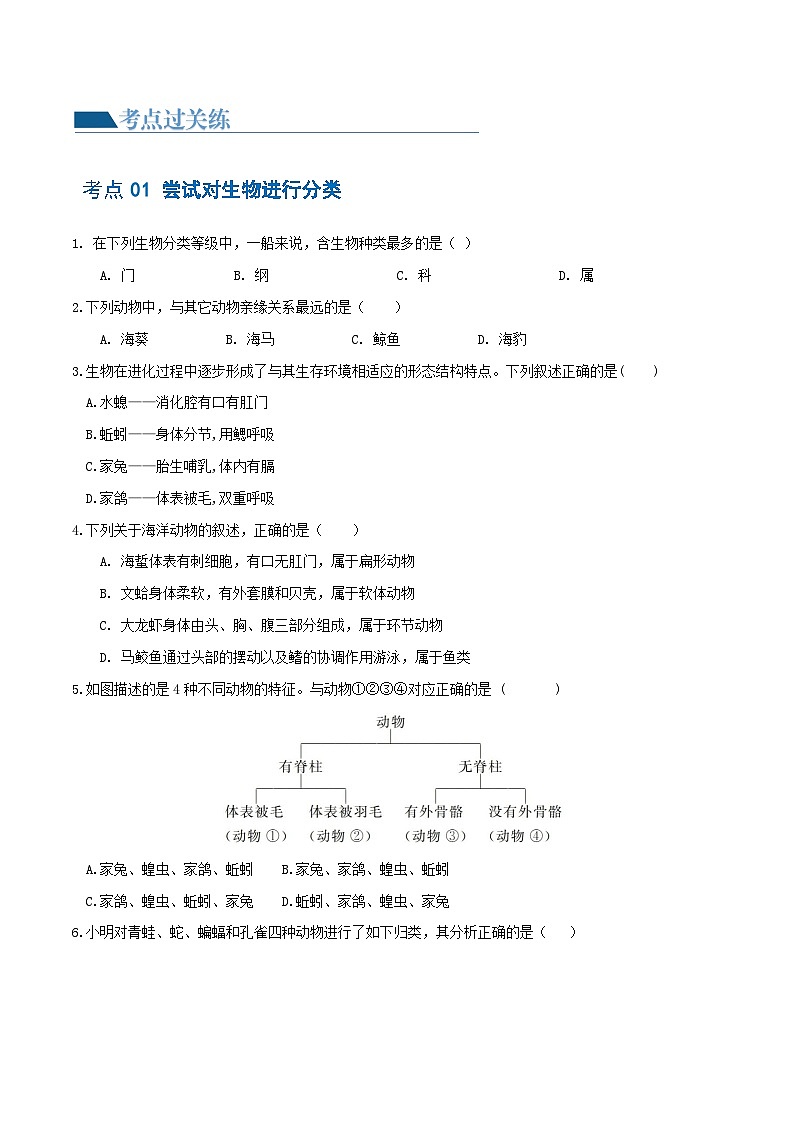 专题19 生物多样性及其保护（练习，2大考点）-2024年中考生物一轮复习课件+讲义+练习 （全国通用）02
