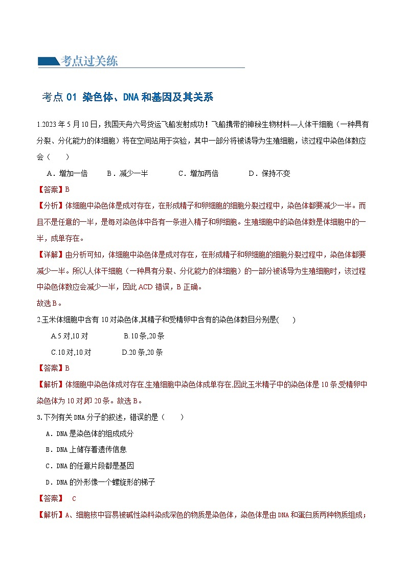 专题21 生物的遗传和变异（练习，4大考点）-2024年中考生物一轮复习课件+讲义+练习 （全国通用）02