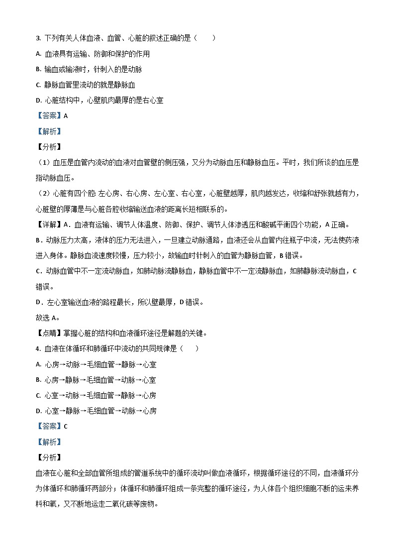 宁夏2020年中考生物试题（含解析）02