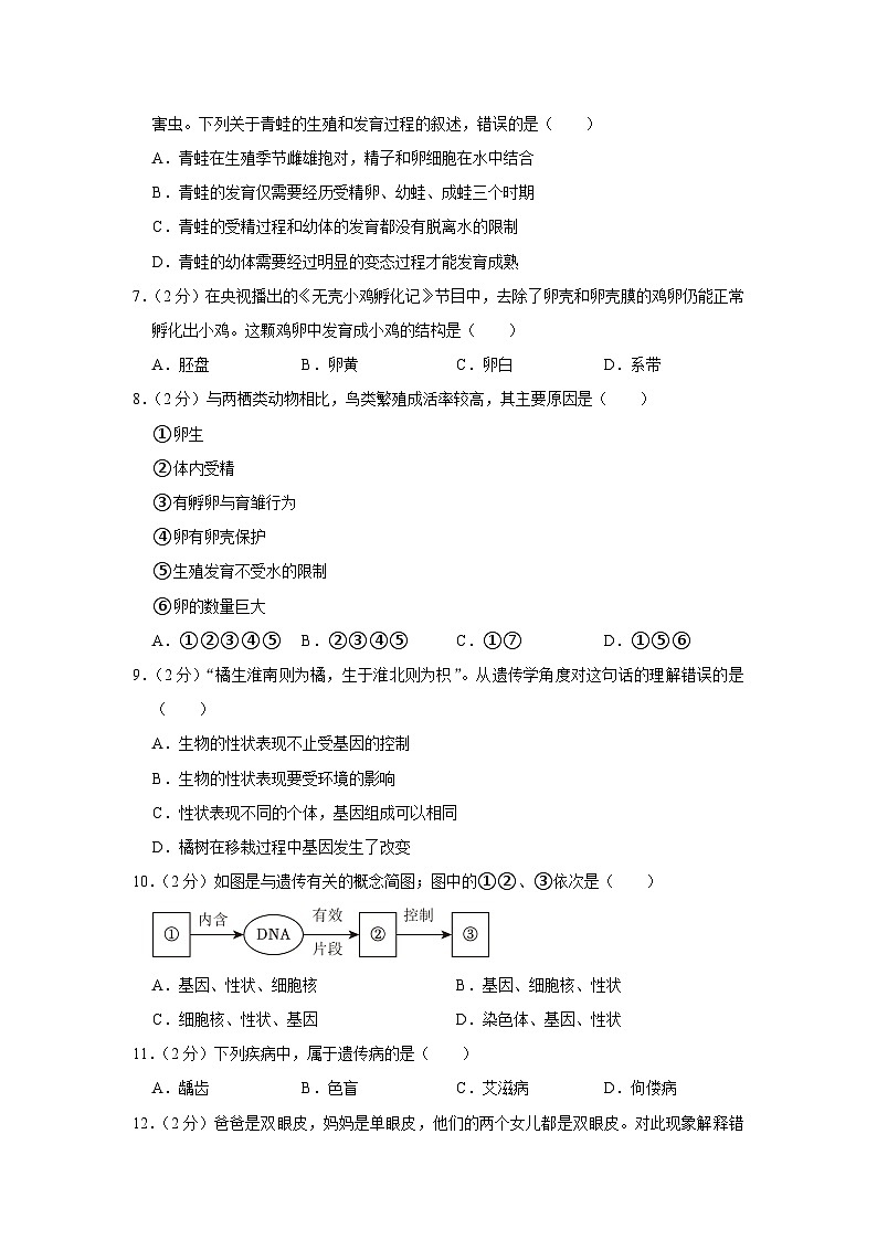 安徽省亳州市谯城区树林学校2022-2023学年八年级下学期期中生物试卷02