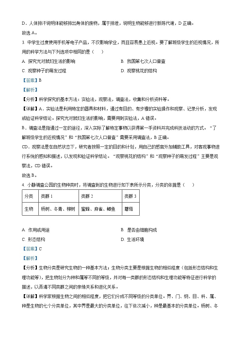 湖南省益阳市赫山区箴言龙光桥学校2023-2024学年七年级下学期开学考试生物试题（原卷版+解析版）02