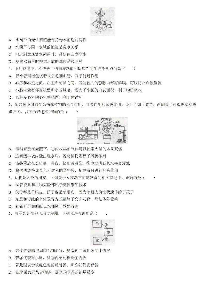 徐州市市区2022-2023学年度八年级第二学期期中检测生物试卷（含答案）02