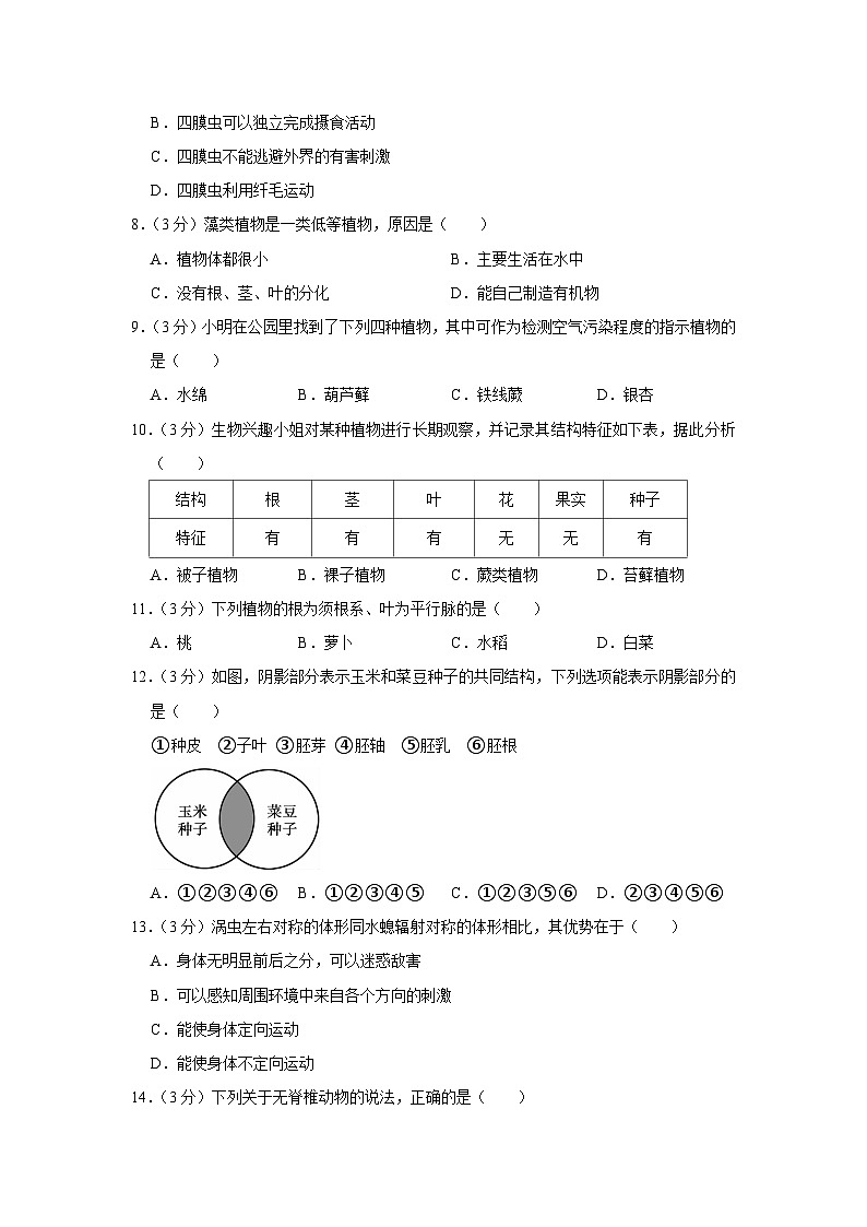 河北省张家口市张北县第三中学2023-2024学年七年级下学期开学考试生物试卷第2页