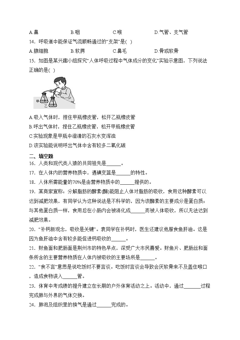 湖北省荆州市公安县2022-2023学年七年级下学期期中考试生物试卷(含答案)03