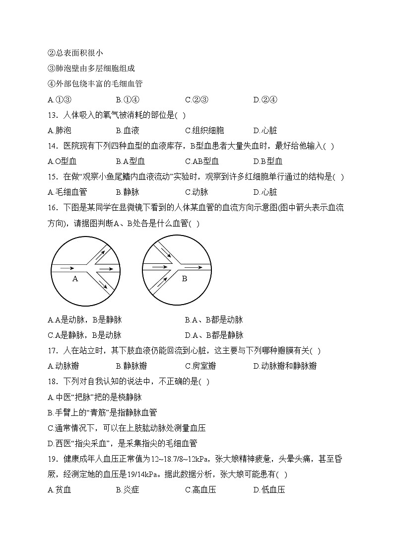 山东省枣庄市滕州市2022-2023学年七年级下学期期中考试生物试卷(含答案)03