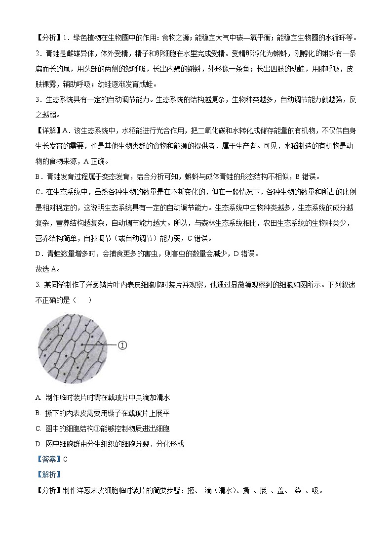 2023年贵州省贵阳市中考生物真题（含解析）02