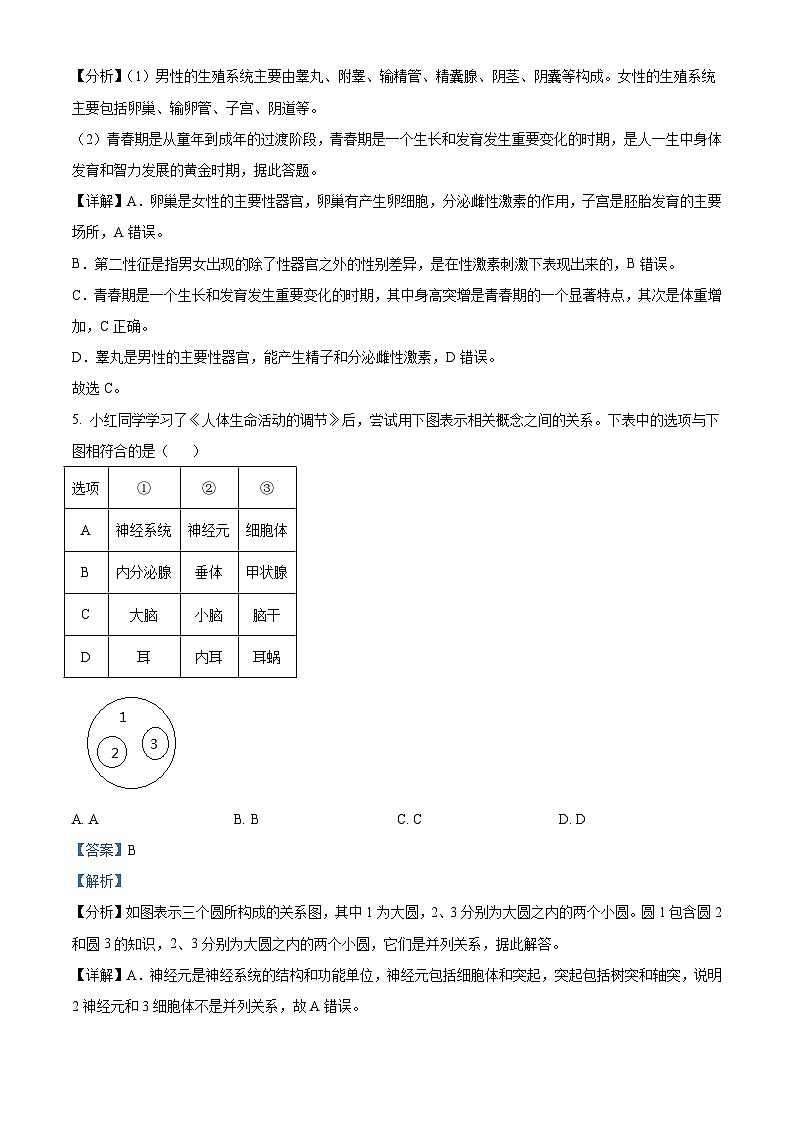 2023年湖南省永州市中考生物真题（含解析）03