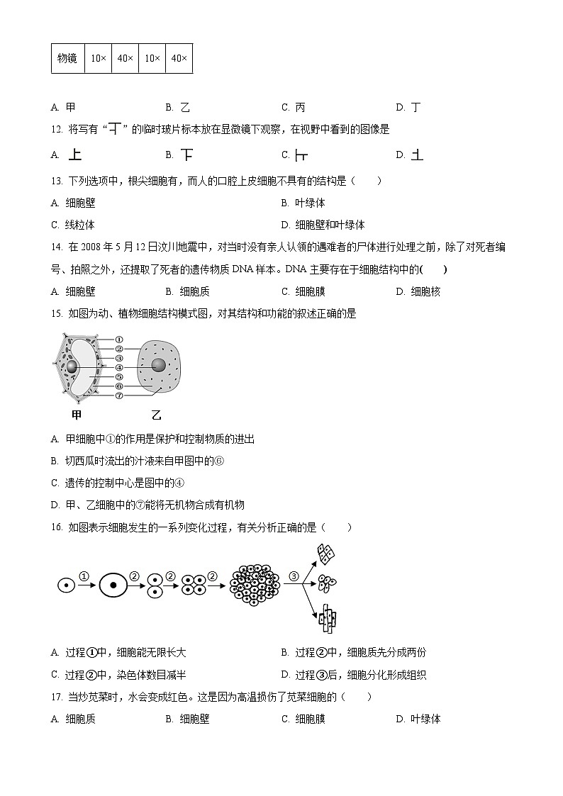 精品解析：广东省惠州市惠东县2023-2024学年七年级上学期期末生物试题（原卷版）第3页