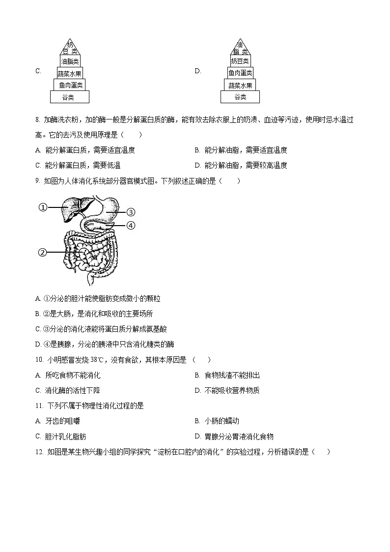 精品解析：山东省齐河县刘桥镇中学2023-2024学年七年级下学期第一次月考七年级生物试题（原卷版）第2页