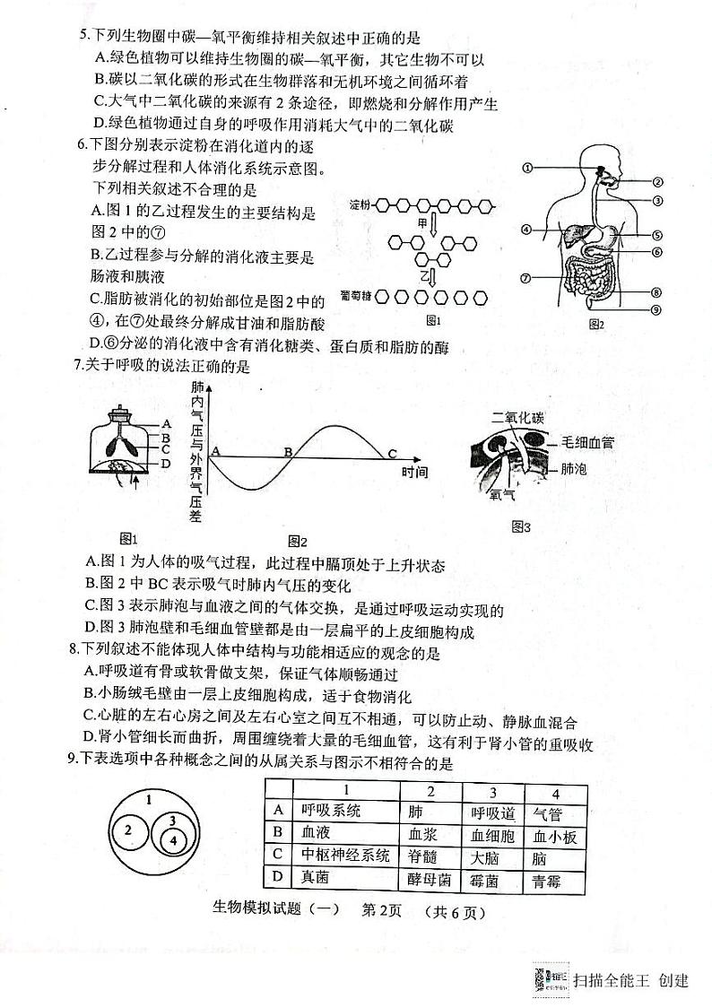 2024年山东省菏泽市东明县初中学业水平模拟生物试题第2页