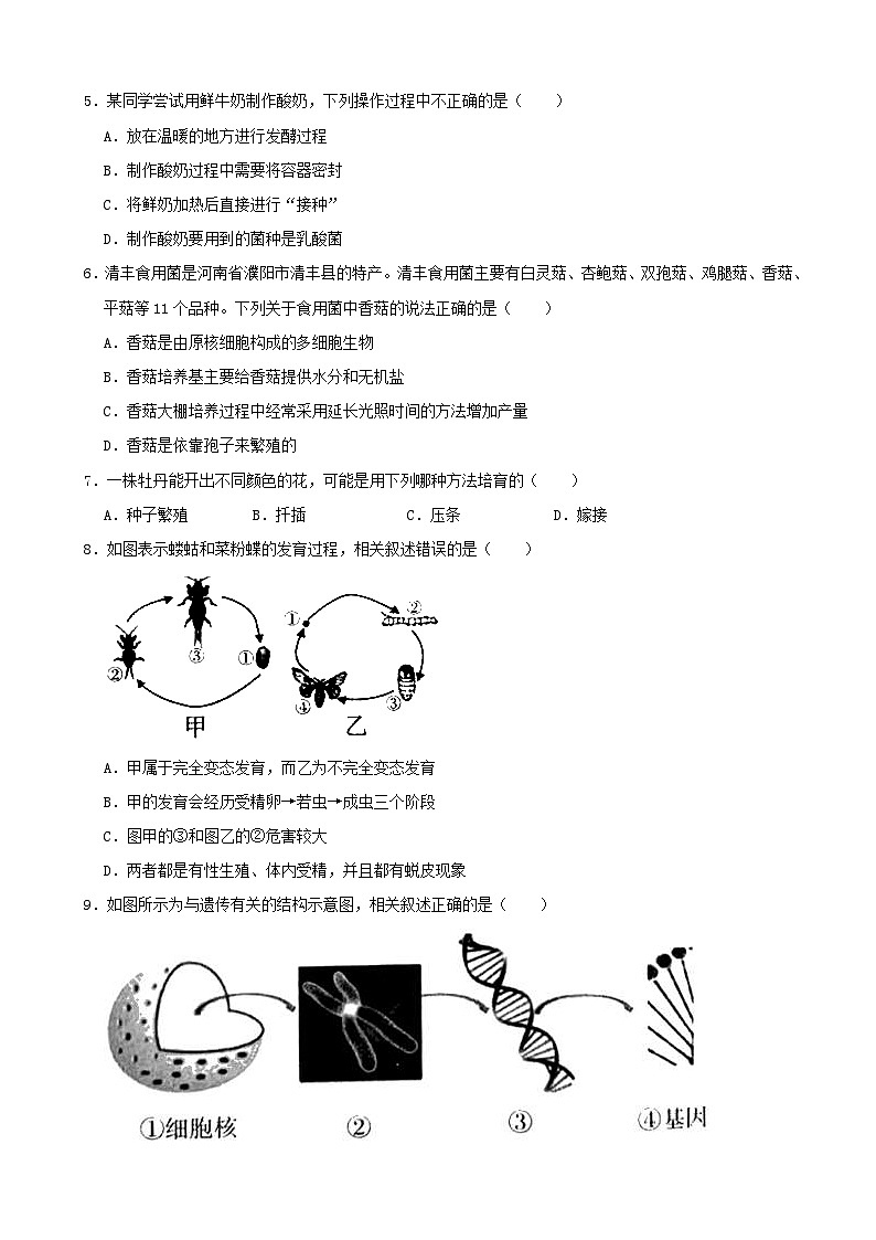 2021年山西省大同市中考生物真题（含解析）02