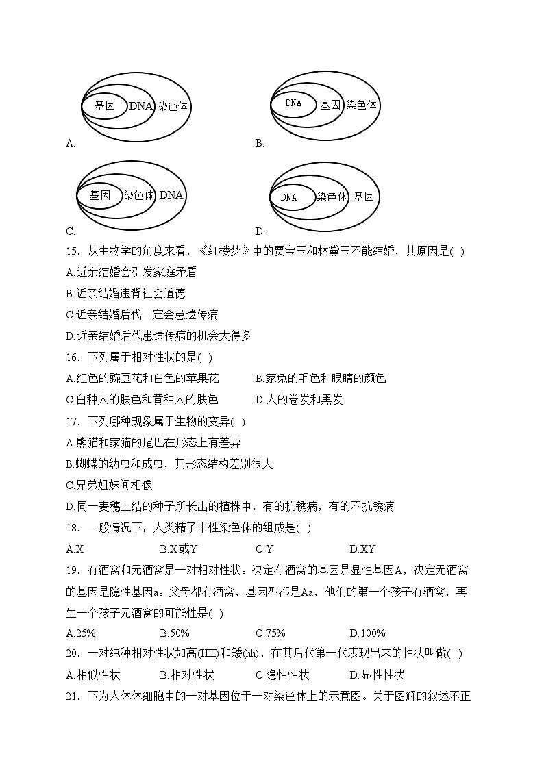 河北省邯郸市魏县2022-2023学年八年级下学期期中生物试卷(含答案)03