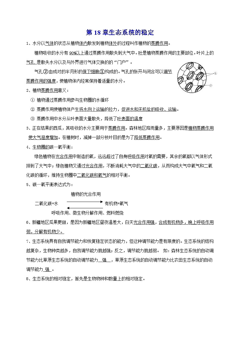 苏科版八年级上册生物第18章《生态系统的稳定》 知识点讲义第1页
