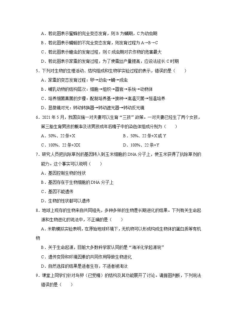 重庆市梁平区福德学校2023-2024学年八年级下学期第一次月考生物试卷第2页