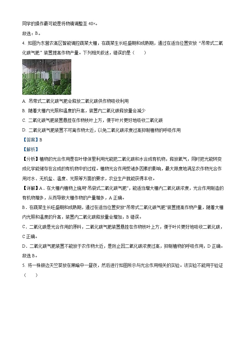 2022年山东省东营市中考生物真题（含解析）03