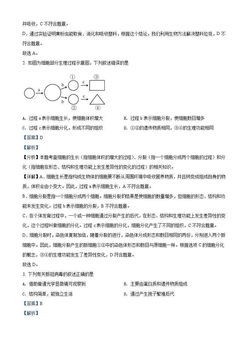2022年山东省济南市中考生物真题（含解析）02