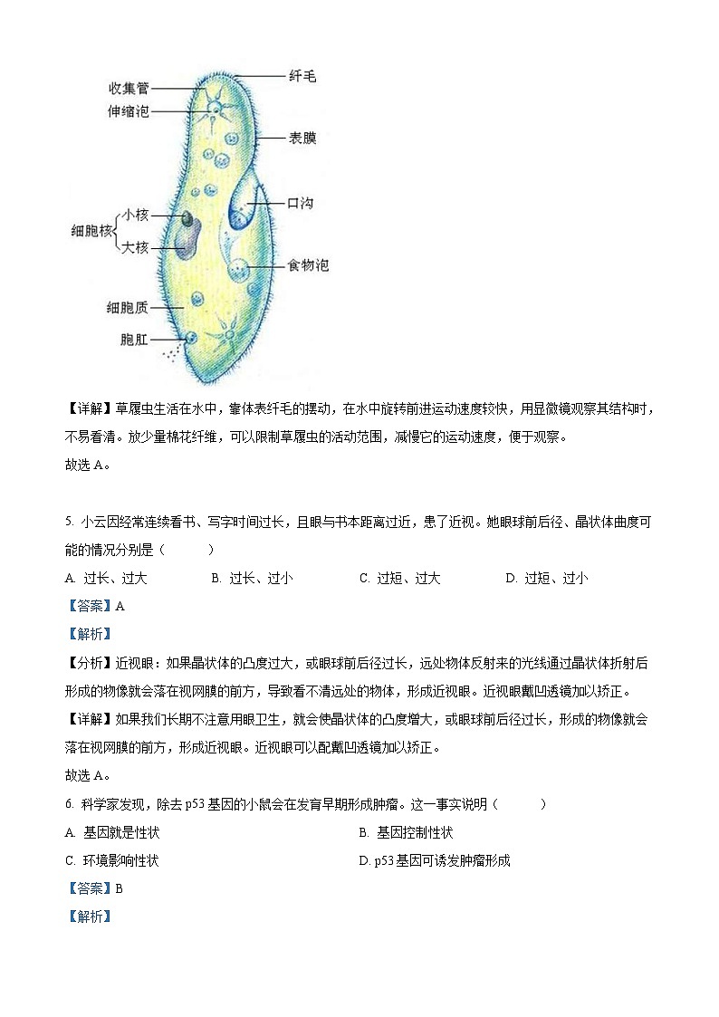 2022年山西省晋中市中考生物真题（含解析）03