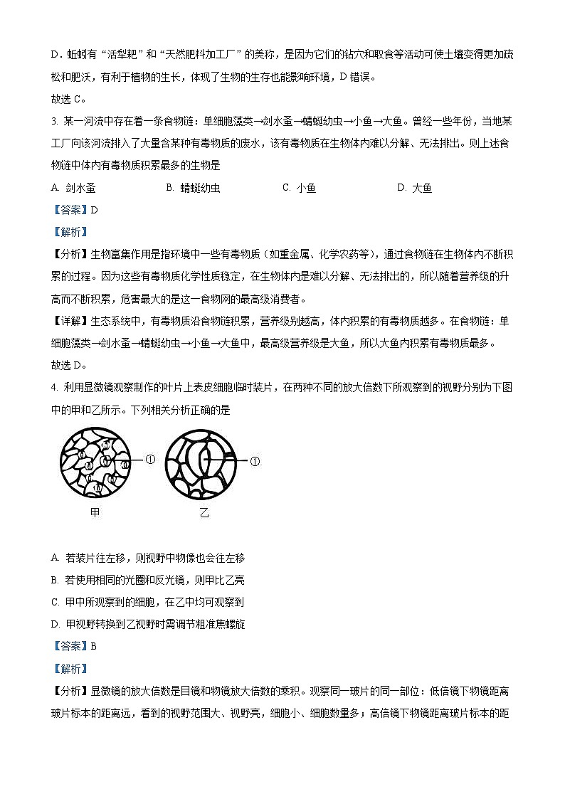 2022年四川省眉山市中考生物真题（含解析）02