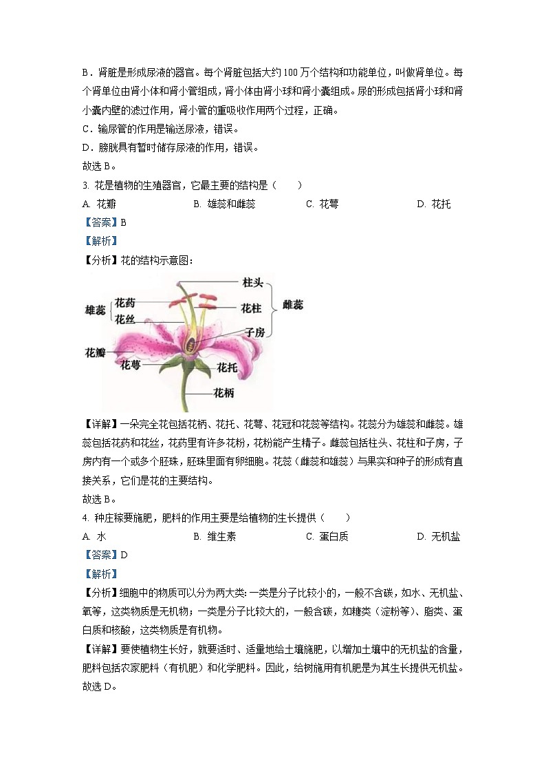 2022年重庆市中考生物真题（含解析）02