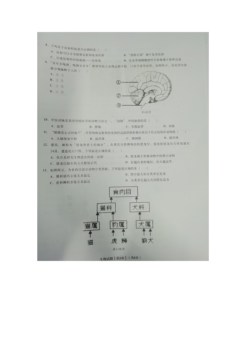 重庆市黔江实验中学2023-2024学年八年级下学期第一次月考生物试题（图片版无答案）第2页