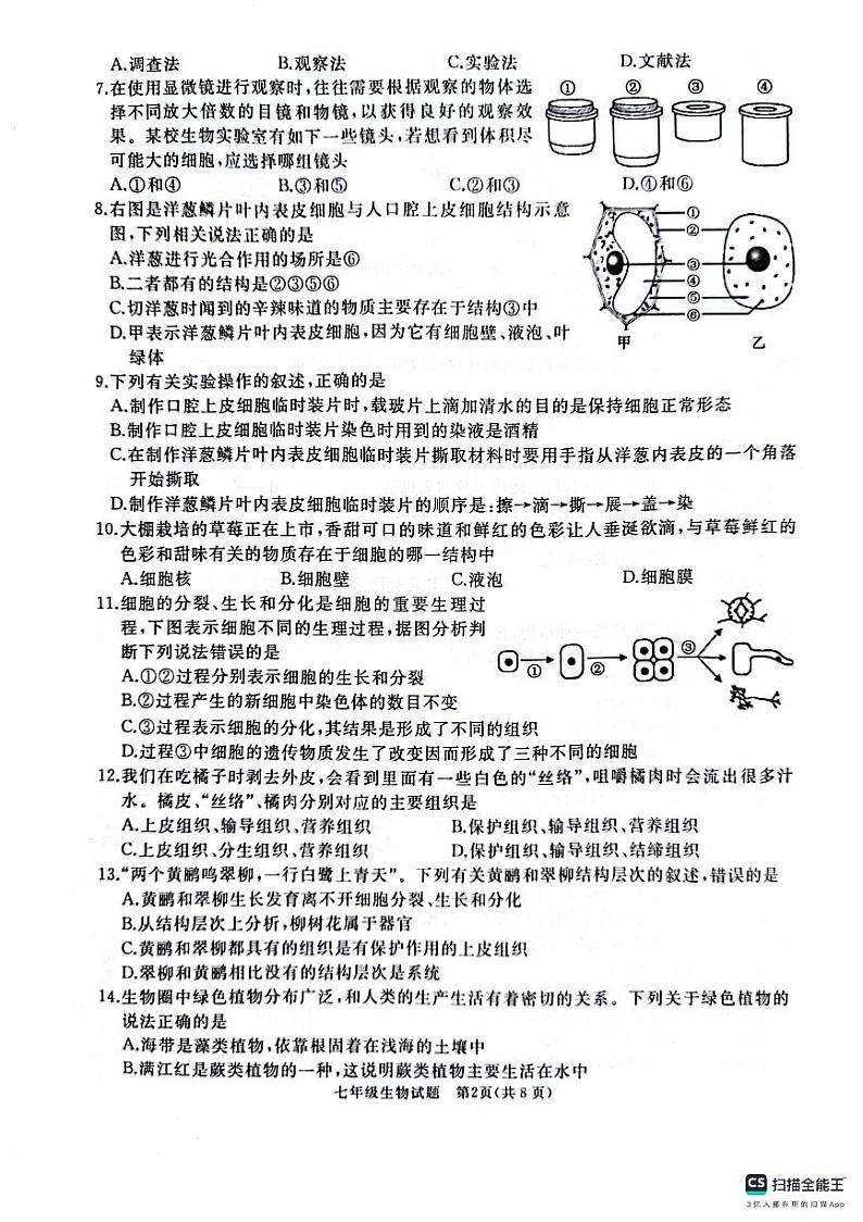 山东省济宁市曲阜市2023-2024学年七年级上学期期末生物学试题02