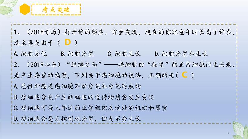 （通用版）中考生物一轮复习精讲课件专题03 细胞怎样构成生物体（含答案）第7页