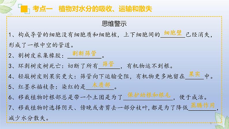 （通用版）中考生物一轮复习精讲课件专题06 绿色植物与生物圈的水循环（含答案）第6页