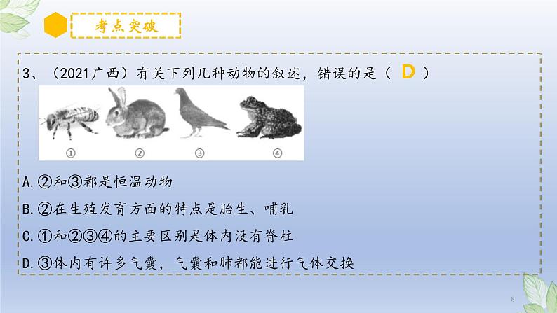 （通用版）中考生物一轮复习精讲课件专题18 生物的多样性及其保护（含答案）第8页