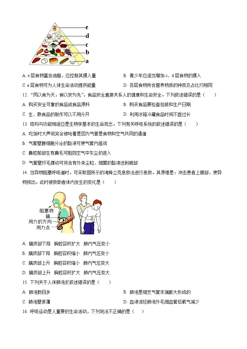 精品解析：山东省菏泽市鲁西新区2023-2024学年七年级下学期3月月考生物试题（原卷版）第3页