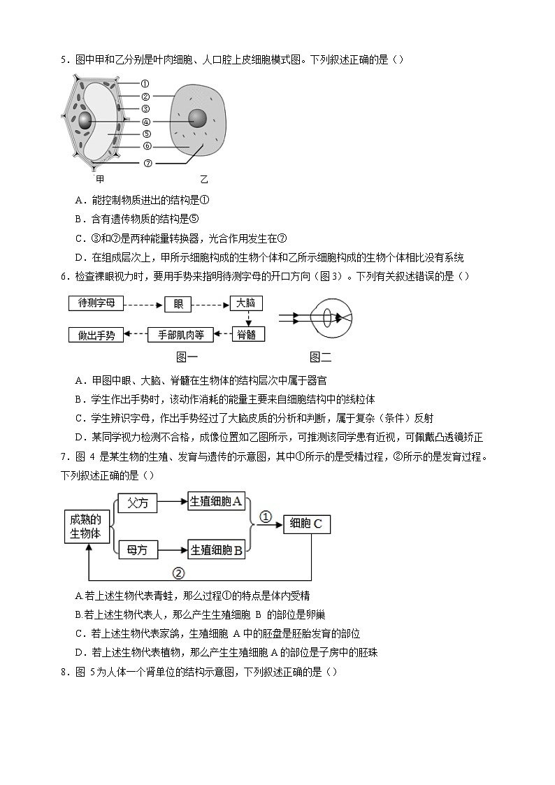 2024年徐州市中考生物仿真试卷（含答案）第2页