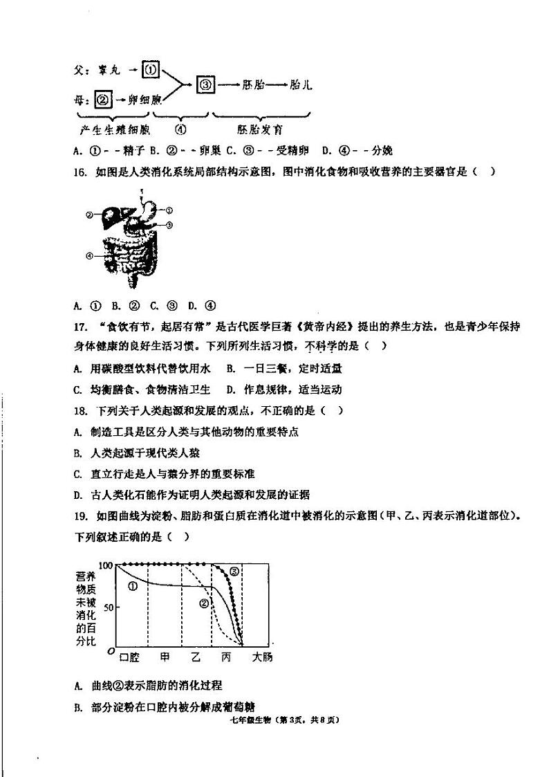 广东省汕头市潮阳区金培学校2023-2024学年七年级下学期第一次月考生物科试卷03