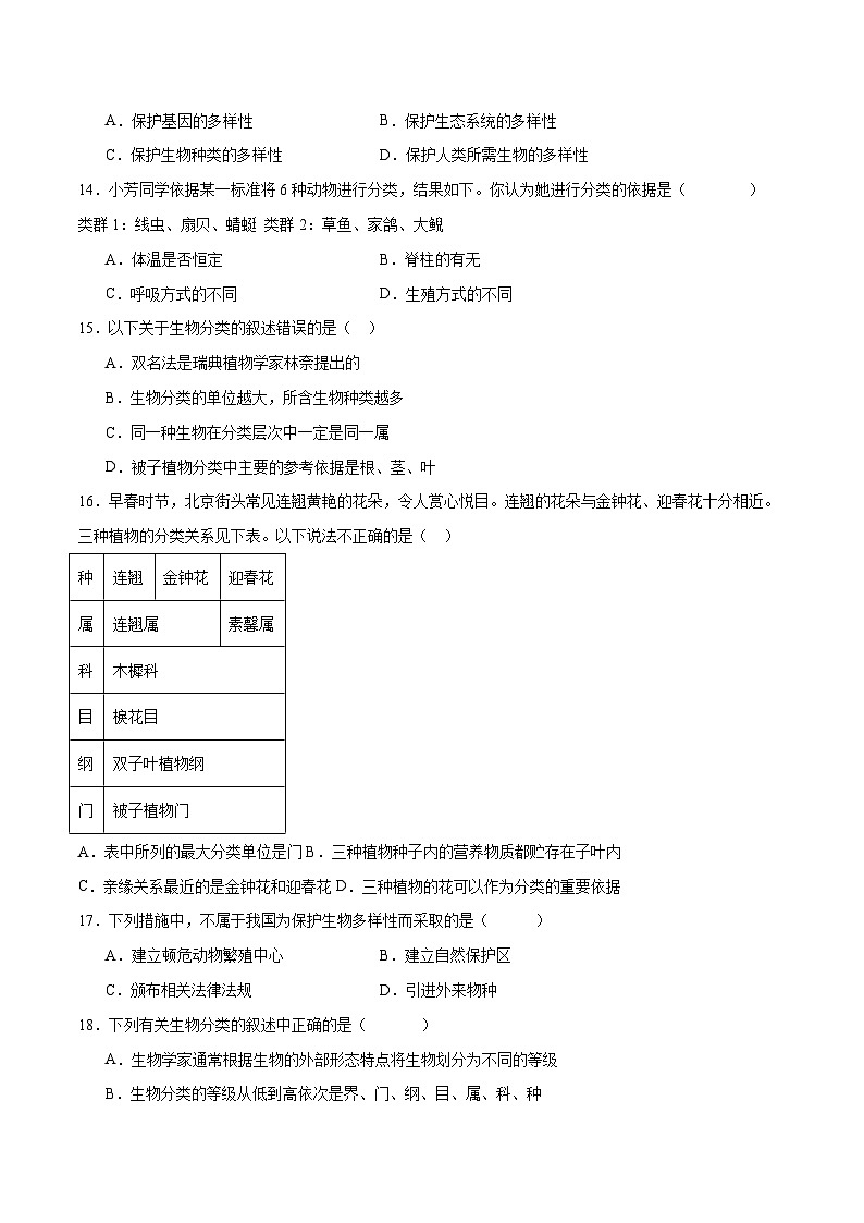 专题19 生物多样性及其保护（试卷版）第3页