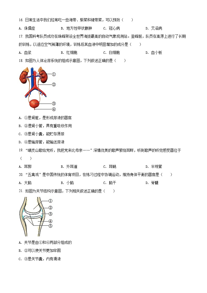 【全套精品专题】初中通用版学考复习专题精讲 中考生物模拟试题（Word版，含答案）03