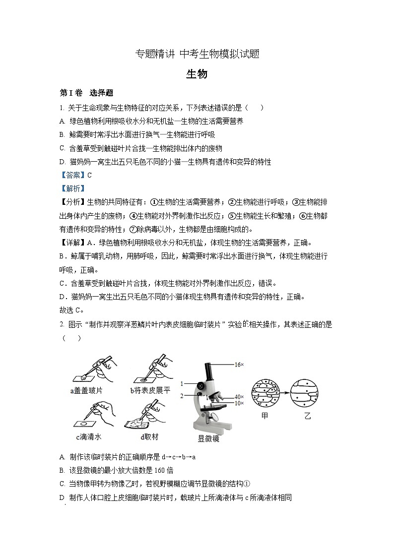 精品解析：2022年山东省临沂市中考生物真题（解析版）第1页