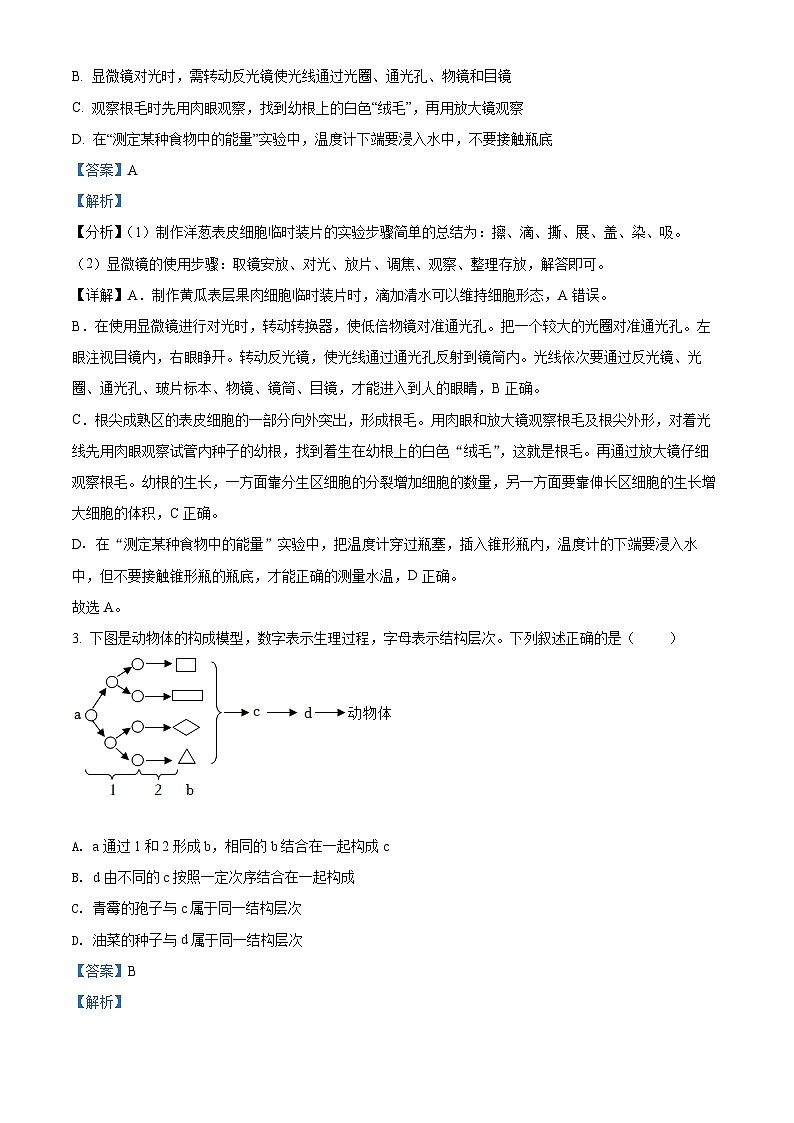 精品解析：2022年山东省泰安市中考生物真题（解析版）第2页